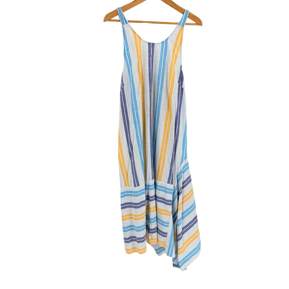 Anthropologie Striped Midi Dress Blue Small Asymmetrical Coastal Sun Dress